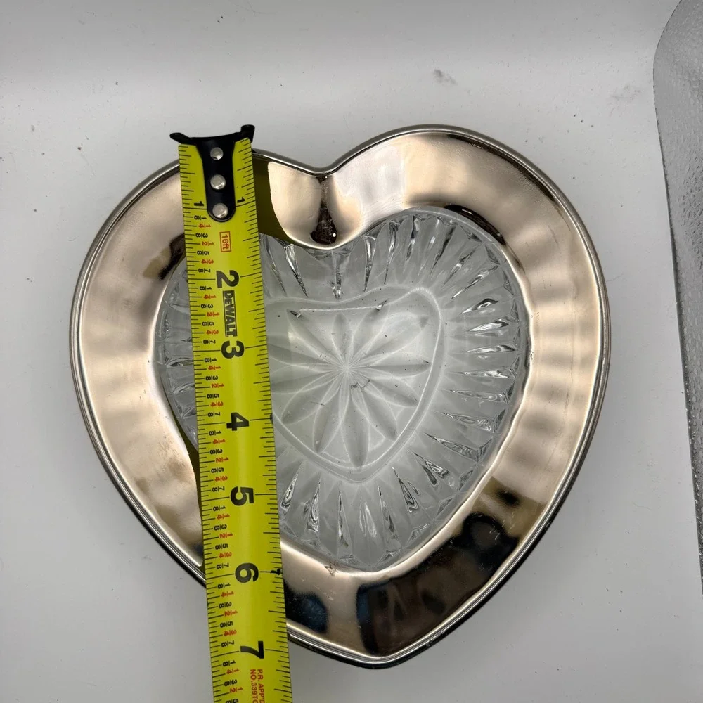Vintage Mikasa Desire Heart Crystal Candy Bowl Silver Rim Trinket Dish